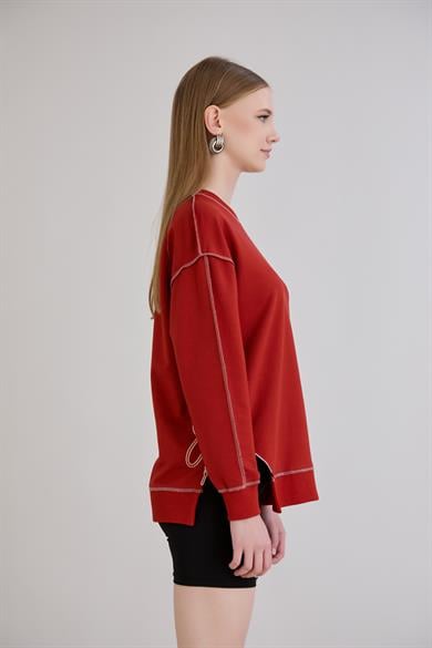 Overlok Dikişli Sweatshirt Kiremit