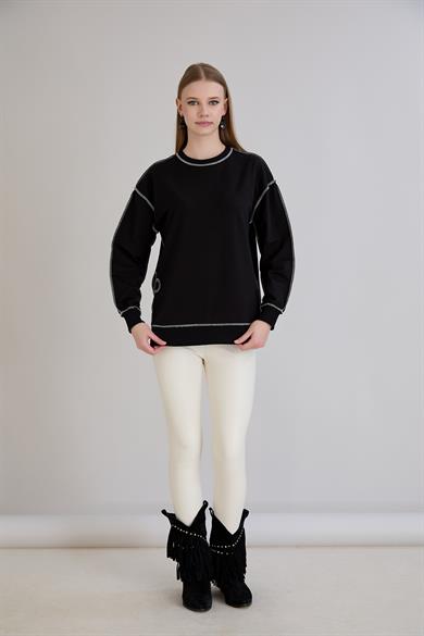 Overlok Dikişli Sweatshirt Siyah