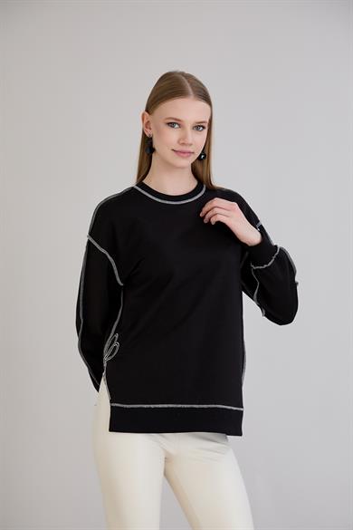 Overlok Dikişli Sweatshirt Siyah