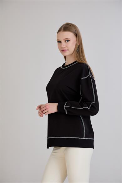 Overlok Dikişli Sweatshirt Siyah