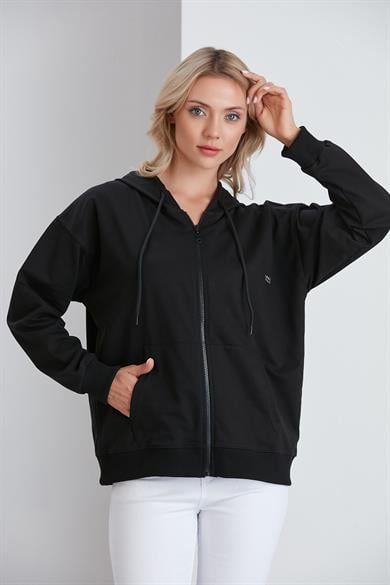 Oversize Model Fermuarlı sweat Siyah