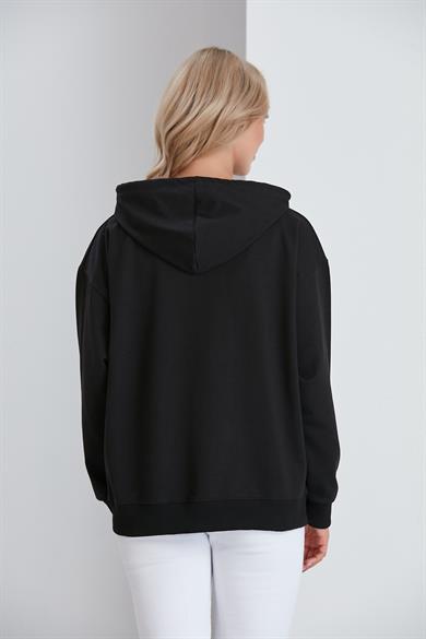 Oversize Model Fermuarlı sweat Siyah