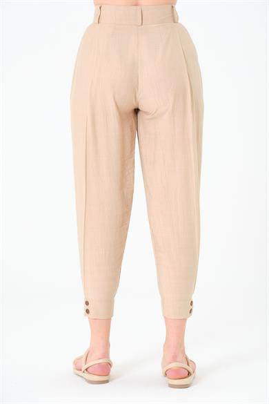 Paça Düğmeli Pantolon Bej