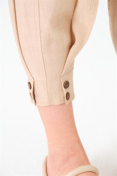Paça Düğmeli Pantolon Bej