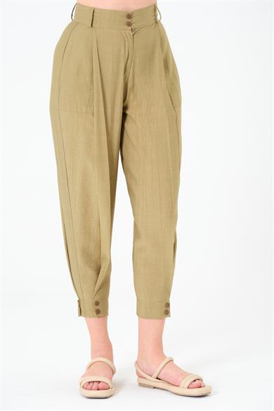 Paça Düğmeli Pantolon Haki