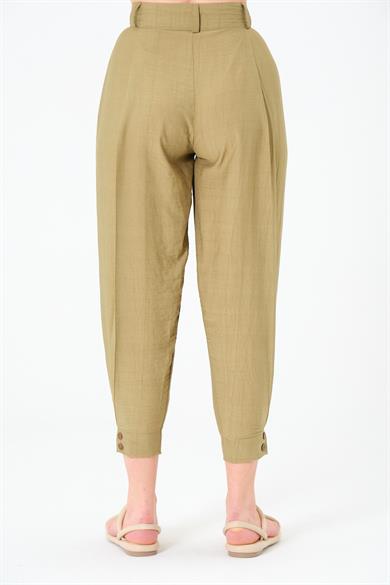 Paça Düğmeli Pantolon Haki