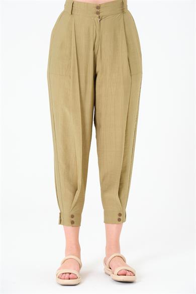 Paça Düğmeli Pantolon Haki