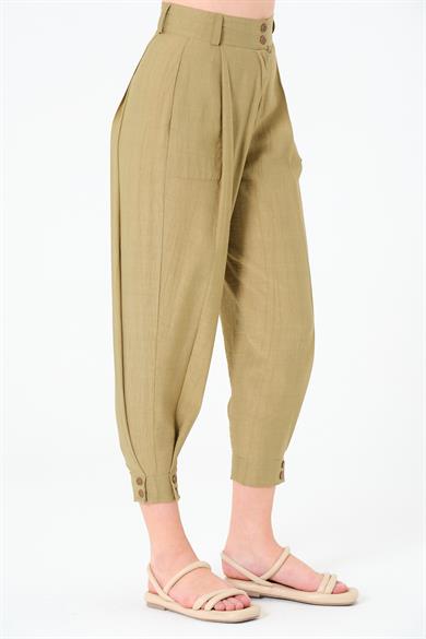 Paça Düğmeli Pantolon Haki