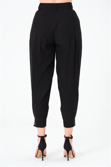 Paça Düğmeli Pantolon Siyah