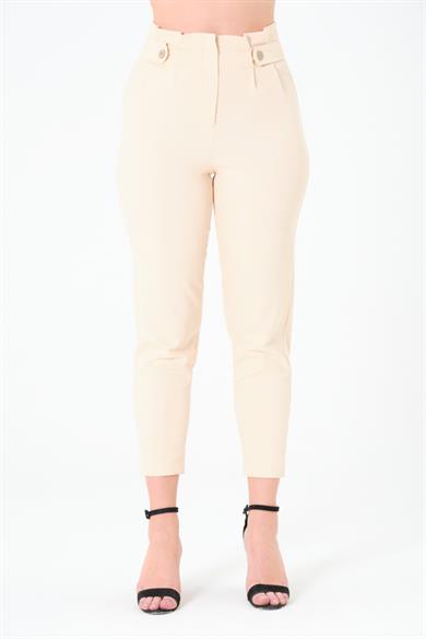 Pileli Gabardin Pantolon Açık Bej