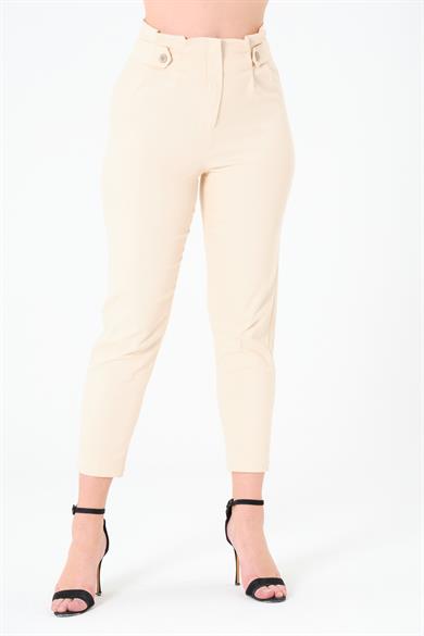 Pileli Gabardin Pantolon Açık Bej