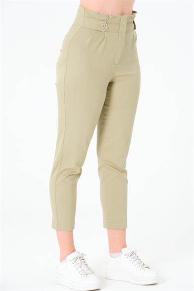 Pileli Gabardin Pantolon Olive