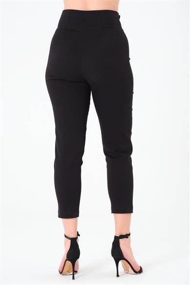 Pileli Gabardin Pantolon Siyah