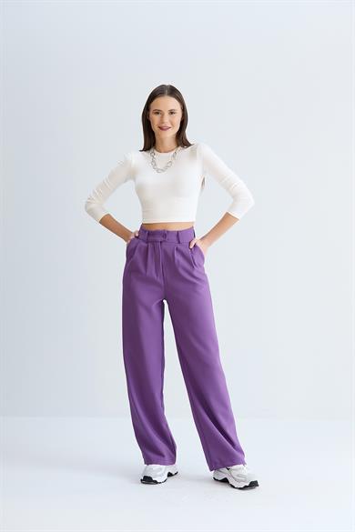 Rahat Kesim Klasik Model Kumaş Pantolon Mor