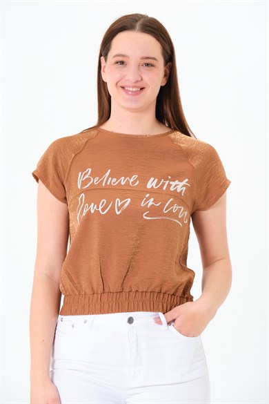 Reglan Kollu Bluz Kahverengi