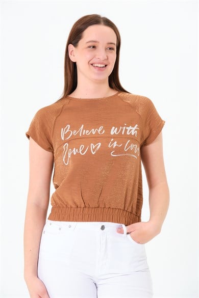 Reglan Kollu Bluz Kahverengi