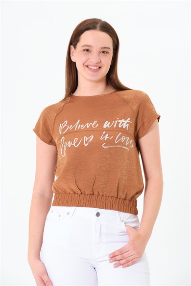 Reglan Kollu Bluz Kahverengi