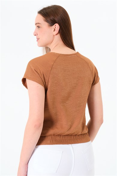 Reglan Kollu Bluz Kahverengi
