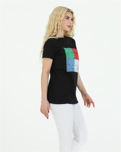 Şal Desenli Tshirt Siyah