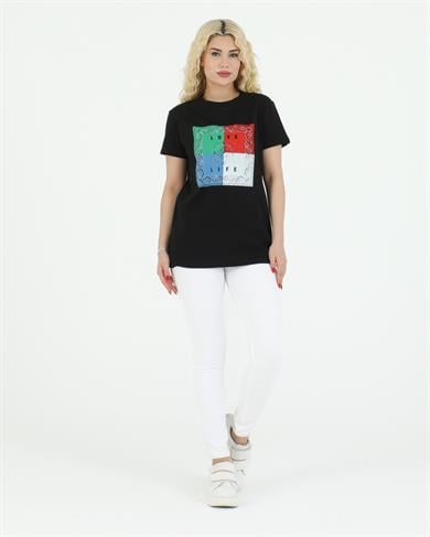 Şal Desenli Tshirt Siyah