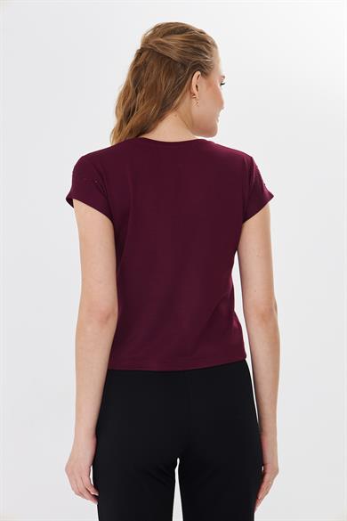Serpme Taşlı Modal Tshirt Bordo