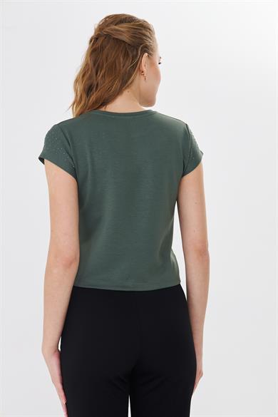 596 - Serpme Taşlı Tshirt Haki