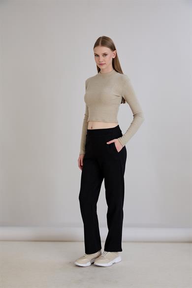 Simli Örme Pantolon Siyah