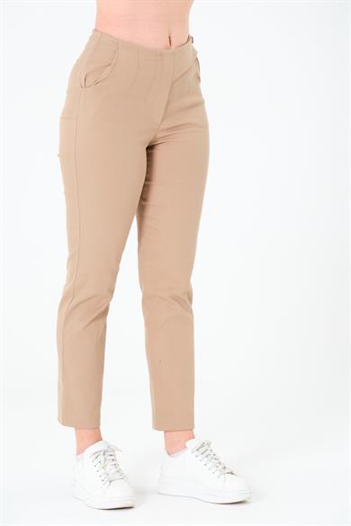 Tek Düğmeli Pabardin Pantalon Bej
