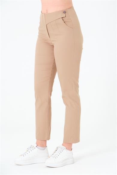 Tek Düğmeli Pabardin Pantalon Bej