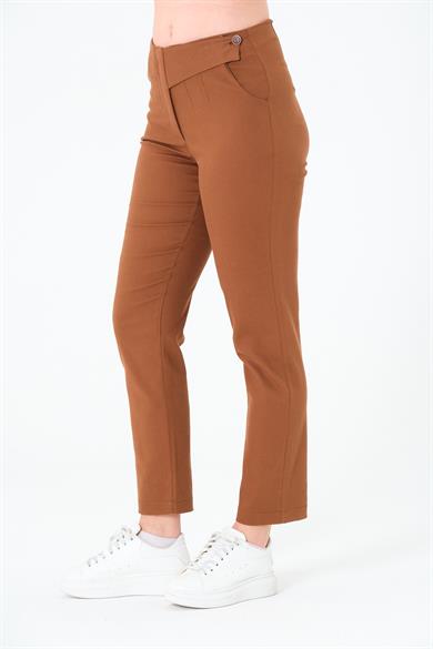 Tek Düğmeli Pabardin Pantalon Kahverengi