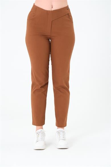 Tek Düğmeli Pabardin Pantalon Kahverengi