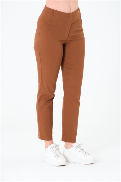 Tek Düğmeli Pabardin Pantalon Kahverengi