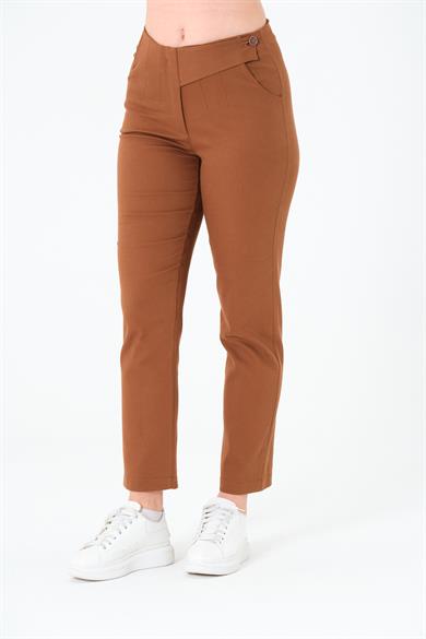 Tek Düğmeli Pabardin Pantalon Kahverengi
