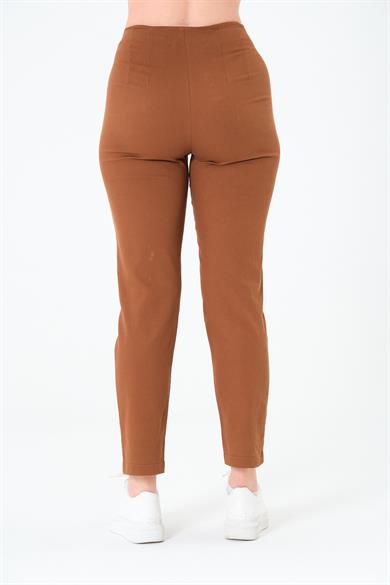 Tek Düğmeli Pabardin Pantalon Kahverengi