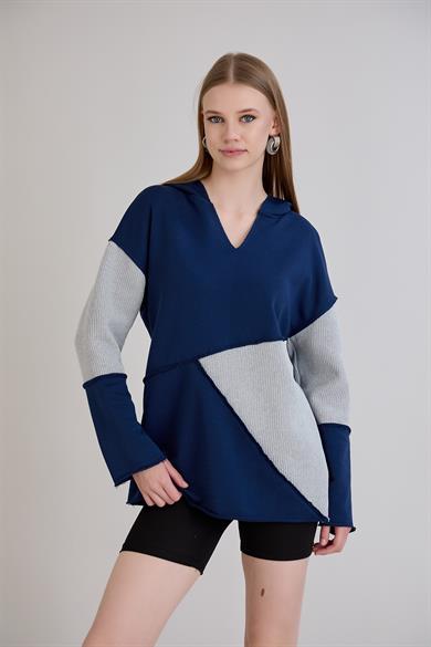 Triko Garnili Sweatshirt İndigo