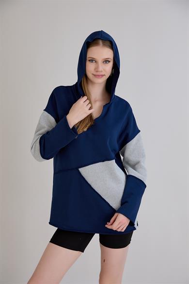 Triko Garnili Sweatshirt İndigo