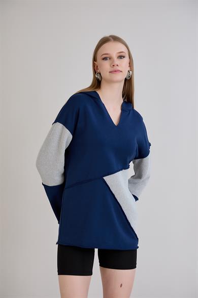 Triko Garnili Sweatshirt İndigo