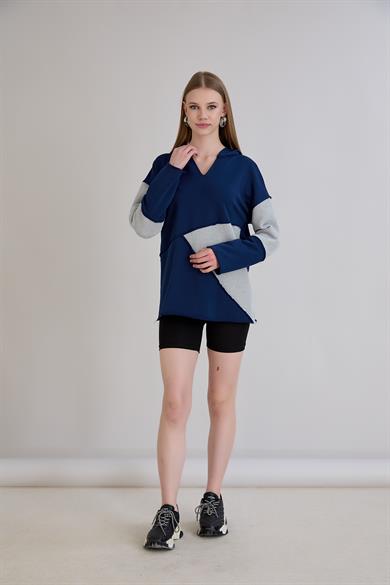 Triko Garnili Sweatshirt İndigo