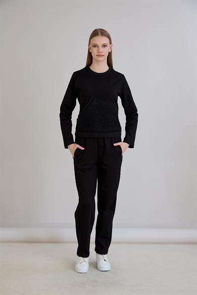 Triko Garnili Sweatshirt Siyah