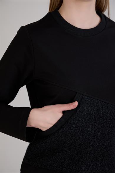 Triko Garnili Sweatshirt Siyah