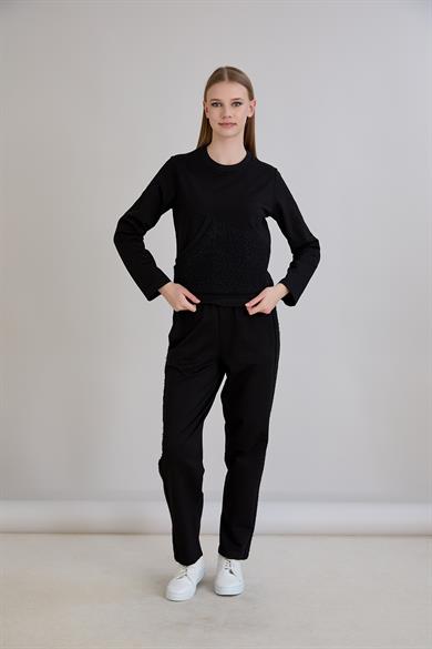 Triko Garnili Sweatshirt Siyah