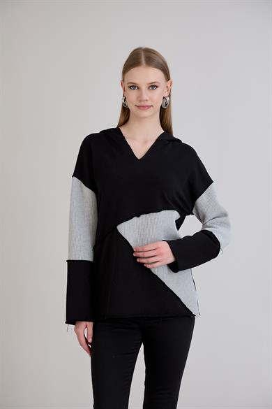 Triko Garnili Sweatshirt Siyah