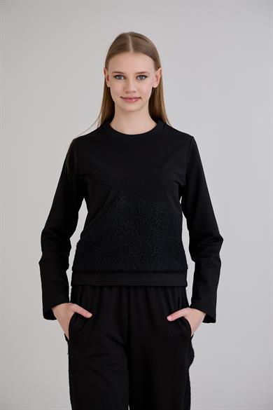 Triko Garnili Sweatshirt Siyah