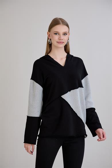 Triko Garnili Sweatshirt Siyah