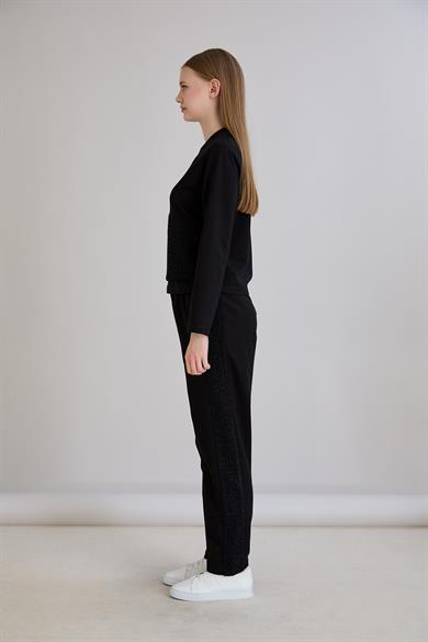 Triko Garnili Sweatshirt Siyah