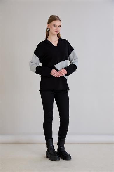 Triko Garnili Sweatshirt Siyah