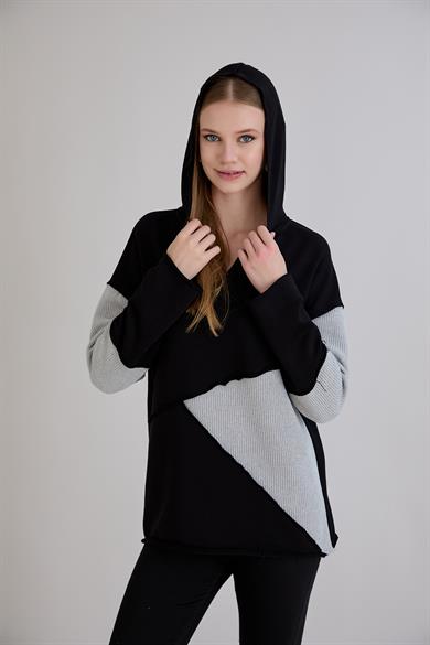 Triko Garnili Sweatshirt Siyah