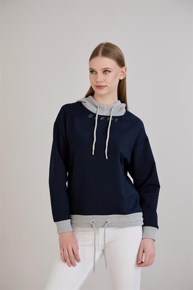 Triko Kapşonlu Sweatshirt İndigo