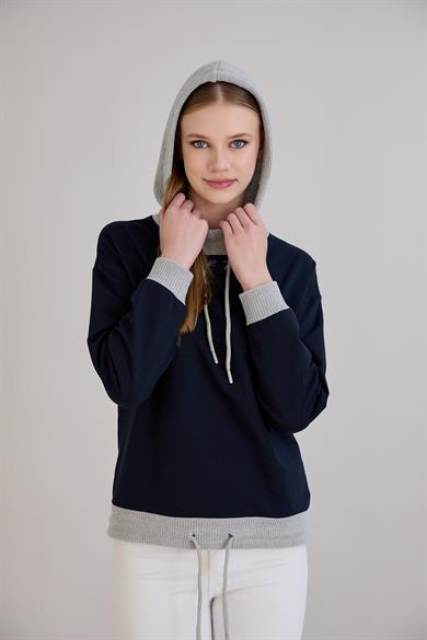 Triko Kapşonlu Sweatshirt İndigo