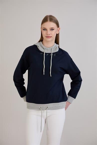 Triko Kapşonlu Sweatshirt İndigo